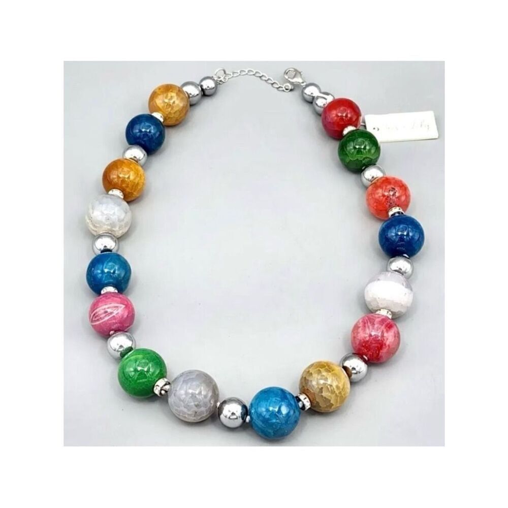 NWT Gorgeous Iris & Lily silver /genuine Multicolored gemstones Necklace